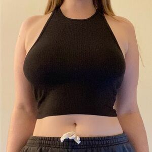 Hollister Black Ribbed Halter Crop Top